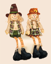 32" Sitting Boy & Girl Scarecrow w/ Long Legs