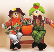 His & Her Scarecrows on Bench