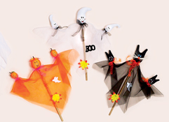 17" Pumpkin/Ghost/Cat on Stick