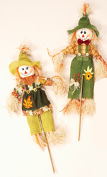 3' Boy & Girl Scarecrows on Stick