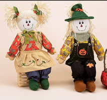 3' Sitting Scarecrow Girl & Boy