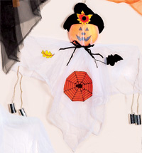 White Hanging Decorated Gossamer Ghost w/Cans