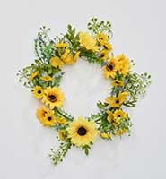 13" Sunflowers and Green Leaves Small Wreath