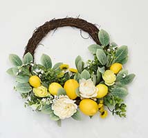 18" Lemon Green Leaves and Flowers Half Wreath -Close Out