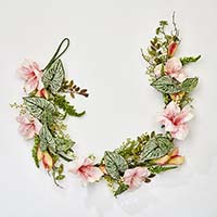 66" Caladium Leaf and Pink Flower Garland -Close Out