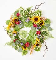 22" Sunflower Berries and Green Leaves Wreath