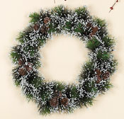14" Snowy Pine Wreath W/Cones-CLOSE OUT