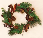 4.25" Pine Candle Ring w/ Berries & Pods