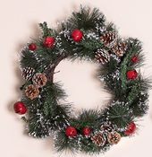 18" Snowy Pine Wreath w/ Cones & Bells