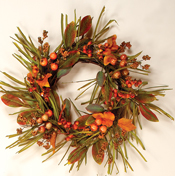 18" Fall Wreath w/ Leaves & Pods