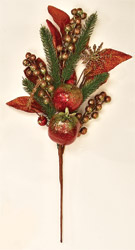 20" Gilded Mixed Pine & Fruit Spray