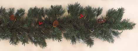 9' x 10" Mixed White Tip Pine Garland With Berries and 180 Tips 