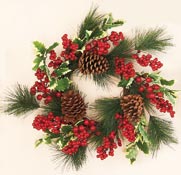 18" Weatherproof Holly Pine Berry Wreath