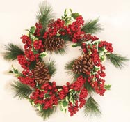 22" Weatherproof Holly Pine Holly Wreath