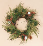 18" Frosted Wreath With Bells & Plaid