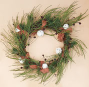 24" Frosted Pine Wreath With Bells & Plaid