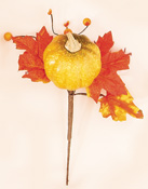 10" Weatherproof Pumpkin Leaves Pick