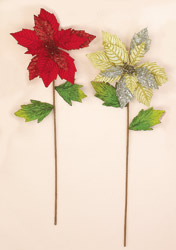 27" Poinsettia Stem With Glitter