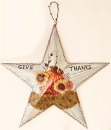 22" Tin Barn Star With Give Thanks