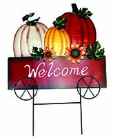 24" Metal Welcome Pumpkins in a Cart Stake