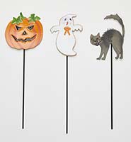 15" Iron Halloween Pumpkin, Cat, Ghost Figures Pick, 3 Assorted