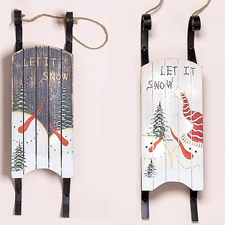 18.5" Wood Sled w/ Snowman Faces