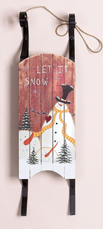 29" Wood Sled w/ Snowman