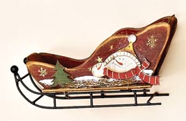 9" Wooden Snowmam Sleigh with Metal Base