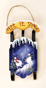 7" Wood Sled with Snowmen