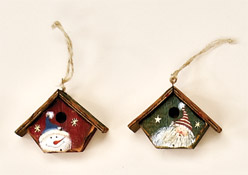 2" Painted Wood Birdhouse Ornament