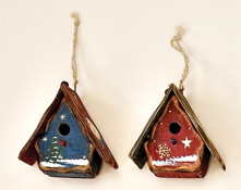 3" Painted Wood Birdhouse Ornament