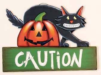 16" Wood Black Cat Caution Sign