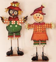 16" Standing Metal Scarecrow & Crow