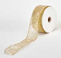 Glittered Wired #40 Gold 2.5" Wide Ribbon 50 Yard Roll