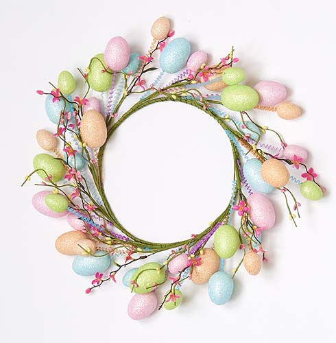 16" Easter Wreath w/ Glitter Eggs & Flowers