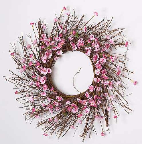 22" Cherry Blossom Wreath on Natural Twig Base