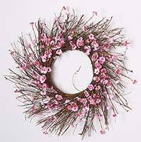 22" Cherry Blossom Wreath on Natural Twig Base