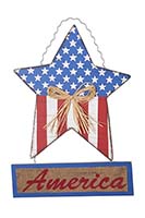 18" HANGING WOOD AMERICANA STAR w/AMERICA CLOSE OUT