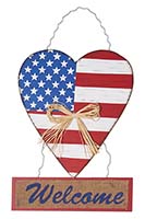18" HANGING WOOD AMERICANA HEART w/WELCOME