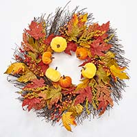 22" Pumpkin & Maple Leaf Wreath on Twig Base