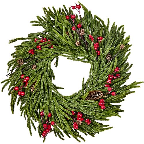 22" Artificial Christmas Norfolk Pine Berry Wreath