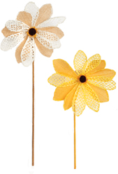 29" Beaded Crochet & Burlap Sunflower Stem with 8" Flower Head - CLOSEOUT