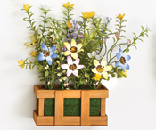 6" x 3.5" X 10" Brown Wood Open box with Wildflowers