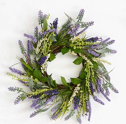 14" Lavender Wreath w/ Leaves on Twig Base