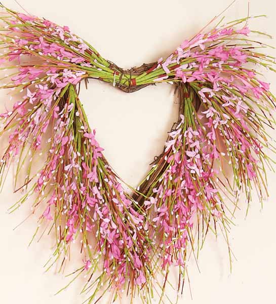12" Pink Flower Heart on Twig base