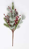23" Snowy Red Berry & Pine Cone Bush