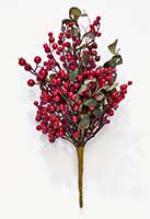21" Red Berries & Green Leaves Large Bush