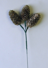 2.5" Gold Glitter Spruce Cone Pick x 3