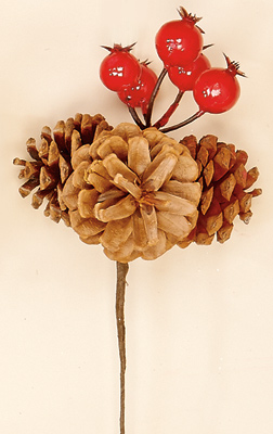 3" Pine Cone Pick X 3 With Weatherproof Berries