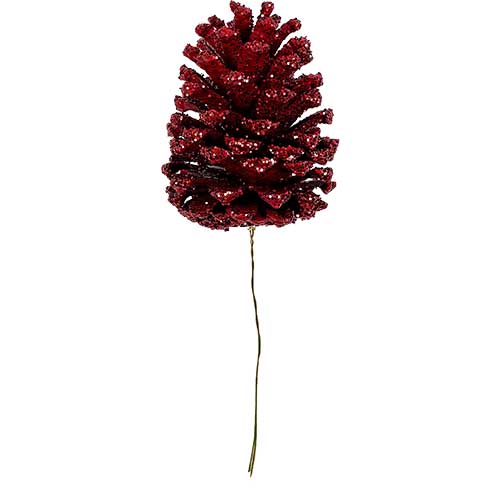 5" Glitter Red Pine Cone Pick